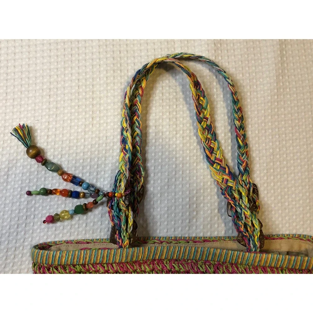 Orvis  - Tote/Bag - Multicolored - Woven Straw Shoulder Bag With Bead Ornaments
